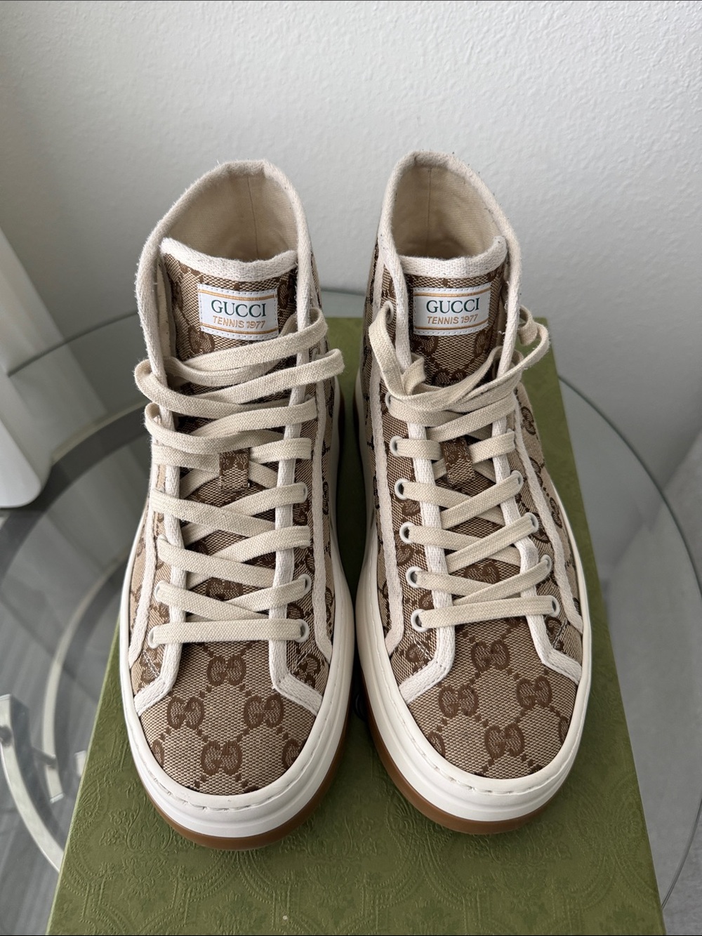 Gucci Tennis 1977 GG Canvas High Top Sneakers EU 39.5 Worn Once